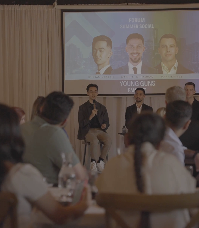 William Kabrall speaking on the Young Guns panel at the FORUM Summer Social